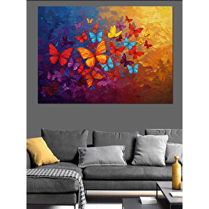 Uçuşan Parlak Renkli Kelebekler Dekoratif Kanvas - Mdf Ahşap Tablo 35x50 cm