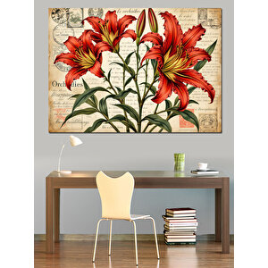 Kırmızı Zambak Çiçekleri Dekoratif Kanvas - Mdf Ahşap Tablo 70x100 cm
