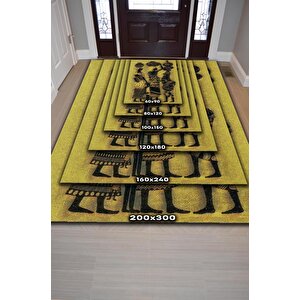 Homshtag Kahve Gözlüler Minimal Salon Halısı Etnik Desenli Halı Sarı Renkli Oturma Odası Halısı