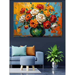 Vazoda Canlı Çiçek Armonisi Dekoratif Kanvas - Mdf Ahşap Tablo 25x35 cm