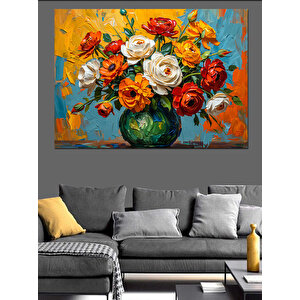 Vazoda Canlı Çiçek Armonisi Dekoratif Kanvas - Mdf Ahşap Tablo