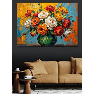 Vazoda Canlı Çiçek Armonisi Dekoratif Kanvas - Mdf Ahşap Tablo