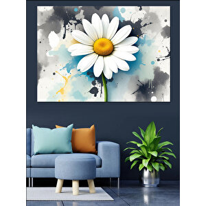 Sulu Boya Beyaz Papatya Dekoratif Kanvas - Mdf Ahşap Tablo