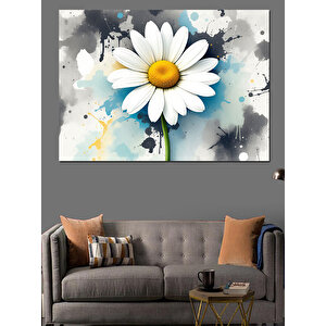 Sulu Boya Beyaz Papatya Dekoratif Kanvas - Mdf Ahşap Tablo