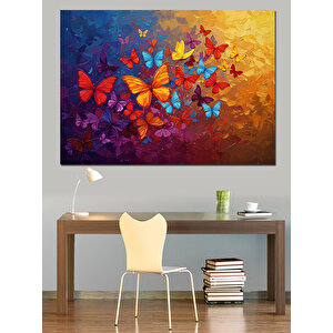 Uçuşan Parlak Renkli Kelebekler Dekoratif Kanvas - Mdf Ahşap Tablo 50x70 cm