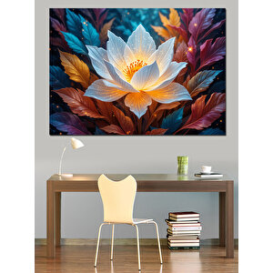 Büyük Beyaz Lotus Çiçeği Dekoratif Kanvas - Mdf Ahşap Tablo 25x35 cm