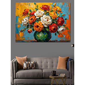 Vazoda Canlı Çiçek Armonisi Dekoratif Kanvas - Mdf Ahşap Tablo 35x50 cm