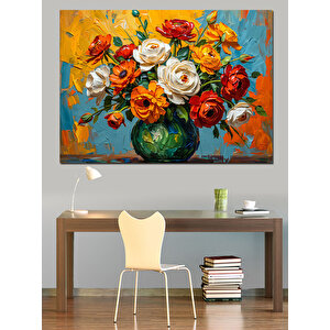Vazoda Canlı Çiçek Armonisi Dekoratif Kanvas - Mdf Ahşap Tablo 35x50 cm