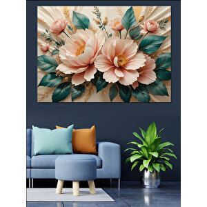 Yumuşak Tonlarda Çiçekler Dekoratif Kanvas - Mdf Ahşap Tablo 100x140 cm