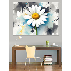 Sulu Boya Beyaz Papatya Dekoratif Kanvas - Mdf Ahşap Tablo 70x100 cm