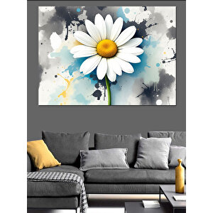 Sulu Boya Beyaz Papatya Dekoratif Kanvas - Mdf Ahşap Tablo 70x100 cm