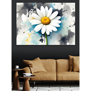 Sulu Boya Beyaz Papatya Dekoratif Kanvas - Mdf Ahşap Tablo 70x100 cm
