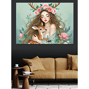 Ormanda Çiçekli Kız Dekoratif Kanvas - Mdf Ahşap Tablo 50x70 cm