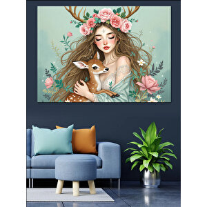 Ormanda Çiçekli Kız Dekoratif Kanvas - Mdf Ahşap Tablo 50x70 cm