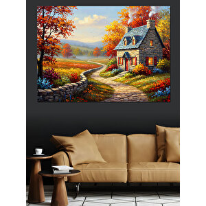 Sonbahar Bahçeli Ev Dekoratif Kanvas - Mdf Ahşap Tablo 70x100 cm