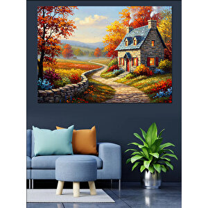 Sonbahar Bahçeli Ev Dekoratif Kanvas - Mdf Ahşap Tablo 70x100 cm