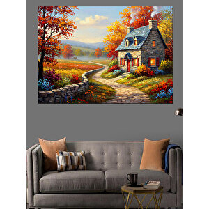 Sonbahar Bahçeli Ev Dekoratif Kanvas - Mdf Ahşap Tablo 70x100 cm