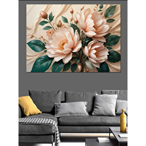 Pastel Beyaz Çiçekler Dekoratif Kanvas - Mdf Ahşap Tablo 70x100 cm
