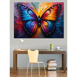 Renkli Kanatlı Dev Kelebek Dekoratif Kanvas - Mdf Ahşap Tablo 70x100 cm