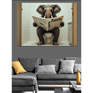 Gazete Okuyan Fil Dekoratif Kanvas - Mdf Ahşap Tablo 35x50 cm