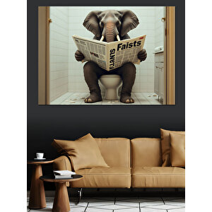 Gazete Okuyan Fil Dekoratif Kanvas - Mdf Ahşap Tablo 35x50 cm