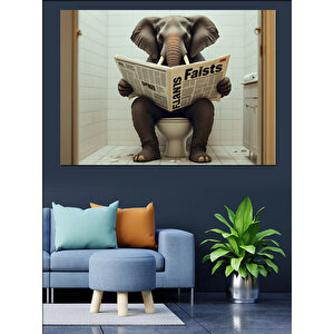 Gazete Okuyan Fil Dekoratif Kanvas - Mdf Ahşap Tablo 35x50 cm