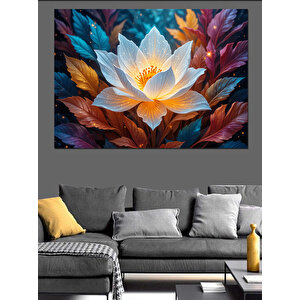 Büyük Beyaz Lotus Çiçeği Dekoratif Kanvas - Mdf Ahşap Tablo 70x100 cm