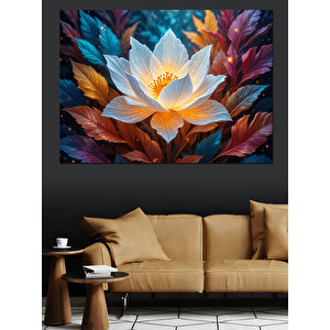 Büyük Beyaz Lotus Çiçeği Dekoratif Kanvas - Mdf Ahşap Tablo 70x100 cm