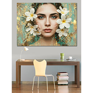 Yüzü Çiçekle Sarmalanmış Kadın Dekoratif Kanvas - Mdf Ahşap Tablo 35x50 cm