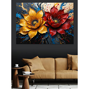 Renk Patlamalı Çiçekler Dekoratif Kanvas - Mdf Ahşap Tablo 35x50 cm