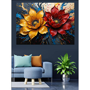 Renk Patlamalı Çiçekler Dekoratif Kanvas - Mdf Ahşap Tablo 35x50 cm