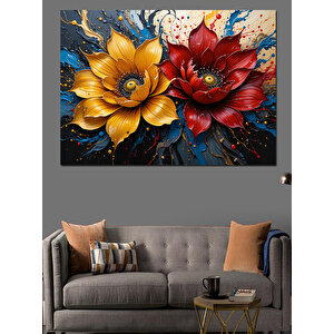 Renk Patlamalı Çiçekler Dekoratif Kanvas - Mdf Ahşap Tablo 35x50 cm