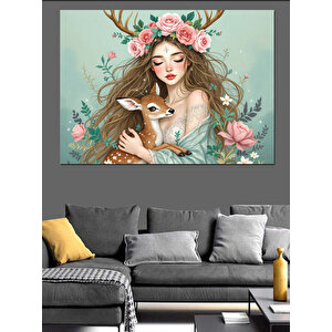 Ormanda Çiçekli Kız Dekoratif Kanvas - Mdf Ahşap Tablo 25x35 cm