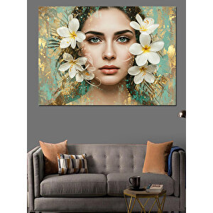 Yüzü Çiçekle Sarmalanmış Kadın Dekoratif Kanvas - Mdf Ahşap Tablo 100x140 cm