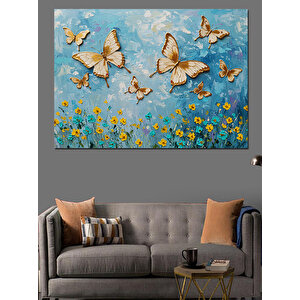 Uçuşan Sarı Kelebekler Dekoratif Kanvas - Mdf Ahşap Tablo 50x70 cm