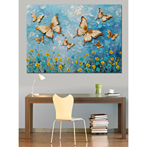 Uçuşan Sarı Kelebekler Dekoratif Kanvas - Mdf Ahşap Tablo 50x70 cm