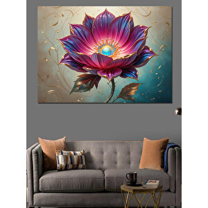 Pembe Işıltılı Lotus Çiçeği Dekoratif Kanvas - Mdf Ahşap Tablo 100x140 cm