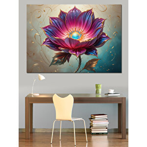 Pembe Işıltılı Lotus Çiçeği Dekoratif Kanvas - Mdf Ahşap Tablo