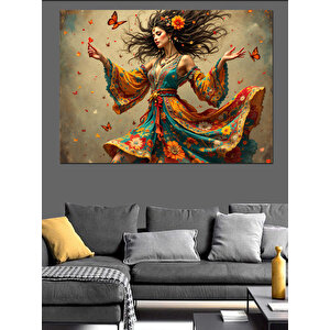 Uçuşan Kelebekli Kadın Dansı Dekoratif Kanvas - Mdf Ahşap Tablo 50x70 cm