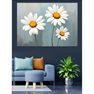 Mavi Arka Plan Papatyalar Dekoratif Kanvas - Mdf Ahşap Tablo 50x70 cm