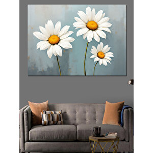 Mavi Arka Plan Papatyalar Dekoratif Kanvas - Mdf Ahşap Tablo 50x70 cm