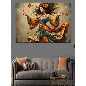 Uçuşan Kelebekli Kadın Dansı Dekoratif Kanvas - Mdf Ahşap Tablo 35x50 cm
