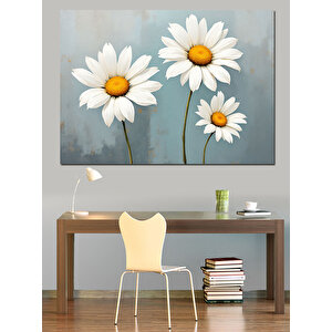 Mavi Arka Plan Papatyalar Dekoratif Kanvas - Mdf Ahşap Tablo 100x140 cm
