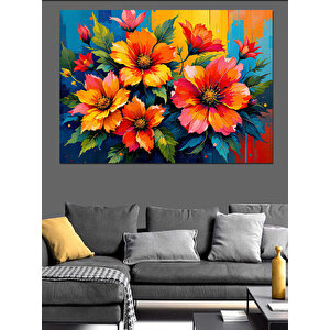 Canlı Renkli Çiçekler Dekoratif Kanvas - Mdf Ahşap Tablo 35x50 cm