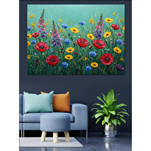 Çiçekli Renkli Bahar Tarlası Dekoratif Kanvas - Mdf Ahşap Tablo 100x140 cm