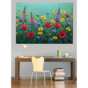 Çiçekli Renkli Bahar Tarlası Dekoratif Kanvas - Mdf Ahşap Tablo 70x100 cm
