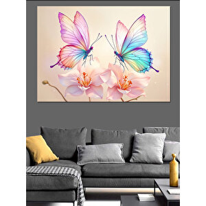 Pembe Kelebekler Dekoratif Kanvas - Mdf Ahşap Tablo 100x140 cm