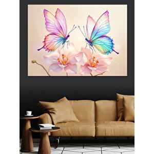 Pembe Kelebekler Dekoratif Kanvas - Mdf Ahşap Tablo 100x140 cm