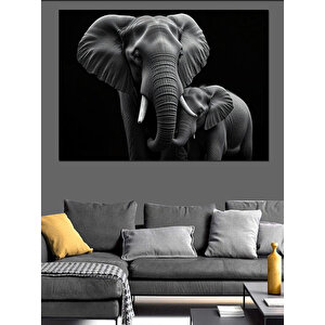 Siyah Beyaz Fil Profili Dekoratif Kanvas - Mdf Ahşap Tablo 100x140 cm