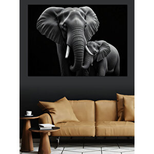 Siyah Beyaz Fil Profili Dekoratif Kanvas - Mdf Ahşap Tablo 100x140 cm